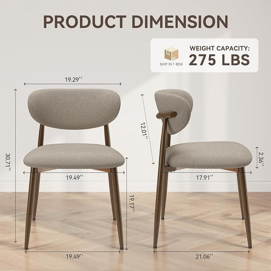 MALOL Dining Chairs Set of 2, Curved Back Kitchen Room Chairs with Metal Legs and Anti Slip Pads, Upholstered Dining Chair for Home and Restaurant, Camel
