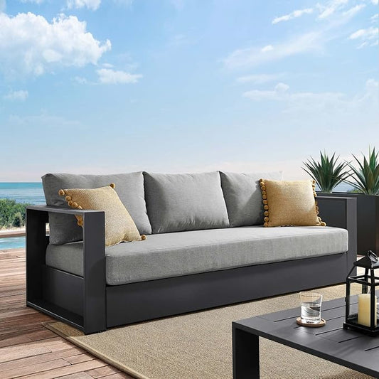 Modway Tahoe Aluminum Outdoor Patio Sofa in Gray Gray