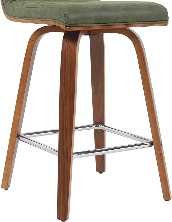 Vienna Modern Counter Height Swivel Bar Stool with Vintage Green Upholstered Seat and Walnut Finished Wood Frame Set of 2