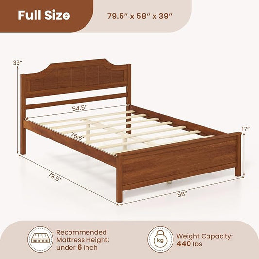 Giantex Full Size Wooden Bed Frame with Headboard, Wood Slat Support | Farmhouse Platform Bed with Heavy Duty Mattress Foundation, Under-Bed Storage, No Box Spring Needed, Easy Assembly (Walnut)