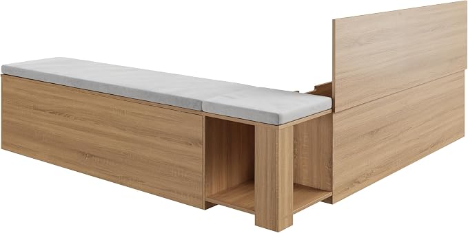 Bobve L-Shape Storage Bench with Cushion, Backless Corner Dining Bench, Kitchen Dining Nook Bench with Hidden Storage for Dining Room, Kitchen, Entryway (Wood+White)
