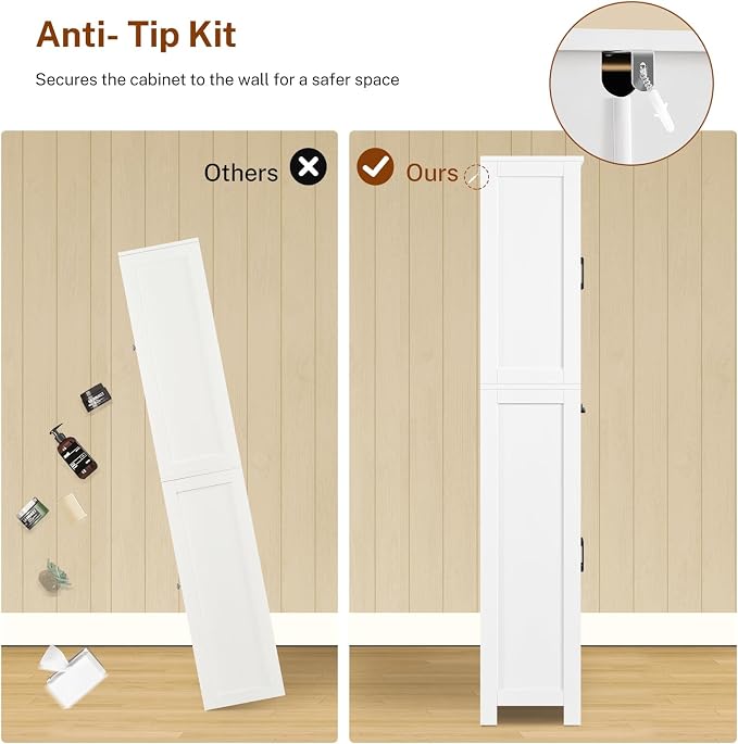 TEENFON Farmhouse Pantry Cabinet, 66.9″H Tall Kitchen Storage Cabinet with Barn Doors, Adjustable Shelves & Drawer, Freestanding Cupboard for Kitchen, Dining Room, Living Room, Bathroom, White