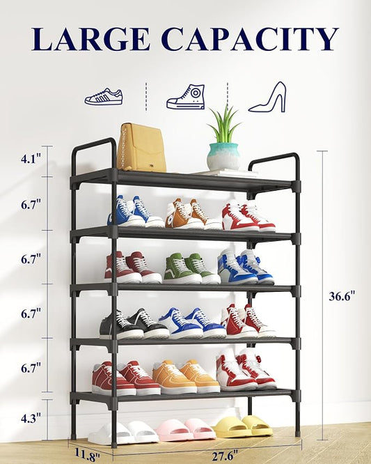 Kitsure Shoe Rack for Closet, Sturdy and Long-Lasting Shoe Shelf, Shoe Rack for Entryway, Personalized DIY Shoe Organizer, Shoe Rack Organizer for Space-Saving, 27.6" x 11.8" x 36.6", Black