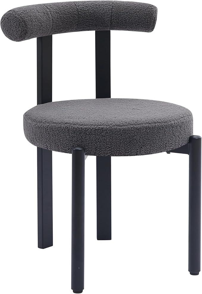 Boucle Dining Chairs Set of 4 Kitchen & Dining Room Chairs(Gray) | Mid Century Modern Upholstered Dining Chairs with Curved Backrest and Black Metal Legs