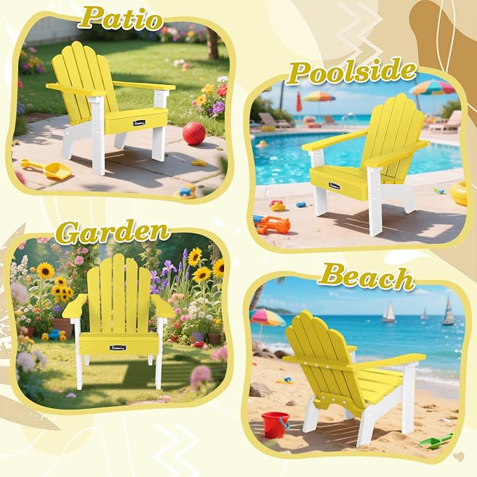 FUNBERRY Kids Outdoor Chair, Kids Adirondack Chairs, Toddler Outdoor Chair | CPC Certified, HDPE All Weather, Easy Assembly, Ergonomic Design, Fade Shield, Easy-Clean for Patio, Garden, Backyard, Beach