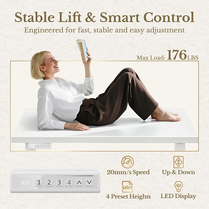 ErGear Electric Standing Desk, 48 Inch Adjustable Height Sit Stand Up Desk with 1.18" Thickness Whole-Piece Desktop, Computer Office Desk for Home Office, White