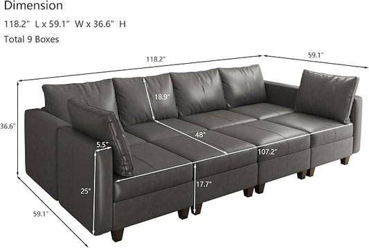 EASE MOOSE Modular Sectional Sofa Sleeper Couch with Storage,Faux Leather Large Moduar Sleeper Sofa Sectional Sofa Bed Modular Couch for Living Room