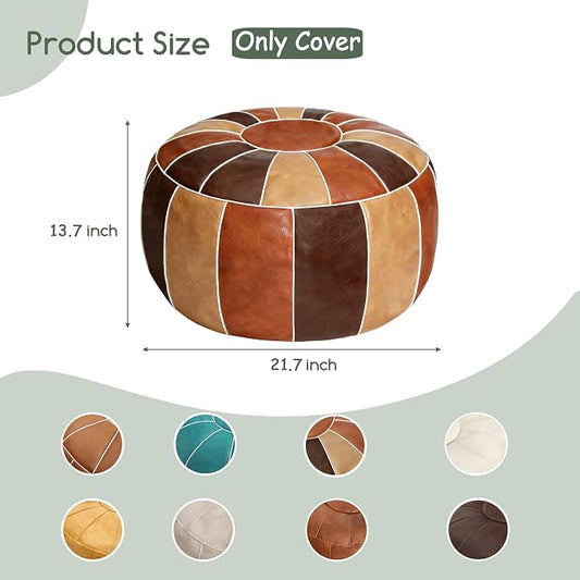 Thgonwid Unstuffed Moroccan Storage Pouf Foot Stool Ottoman Seat Handmade Faux Leather Bean Bag Floor Chair Foot Rest for Living Room, Bedroom or Balcony (Multi Color)