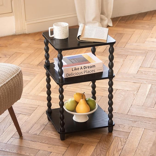 Fultyle Side Table, Small End Table with Storage Shelf, Vintage Nightstand Bedside Table for Living Room, Bedroom, Office and Small Spaces (Black)