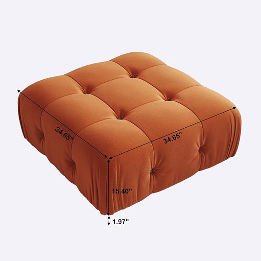 Modern Velvet Sectional Sofa, L Shape Minimalist Modular 4-Seater Sofa for Living Room Office Apartment (Ottoman/Orange)