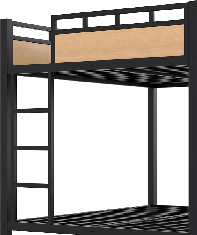 Bellemave Bunk Bed Full Over Full,Metal Bunk beds with Storage Shelves USB Ports and LED Lights, Natural