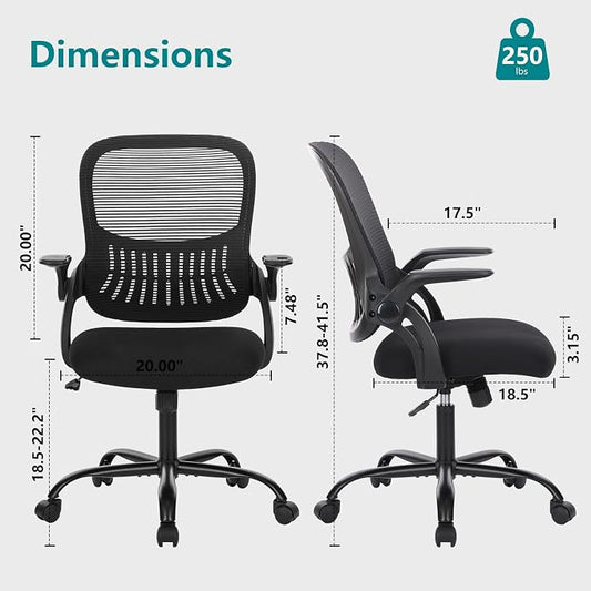 Sweetcrispy Home Office Managerial Executive Chair, Ergonomic Mesh Adjustable Swivel Mid-Back Chair with Comfortable Lumbar Support, Comfy Arms for Bedroom,Study,Student