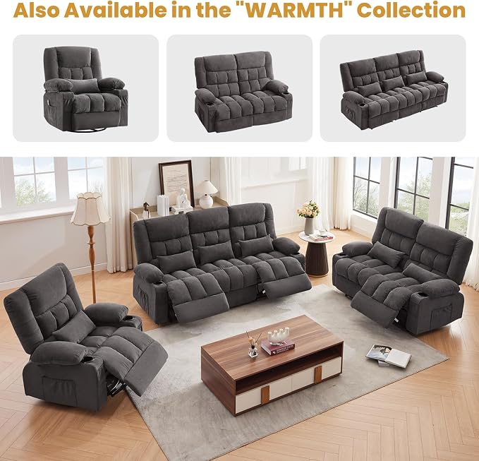 BOSMILLER Reclining Loveseat with Cup Holders for Living Room 2 Seat Manual Loveseat Recliner with Side Pocket