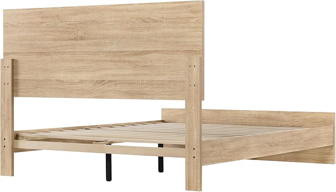 KISLOT Wood Bed Frame, Full Size Wooden Platform Bed Frame with Headboard and Footboard Mattress Foundation Farmhouse Bedroom Furniture No Box Spring Needed
