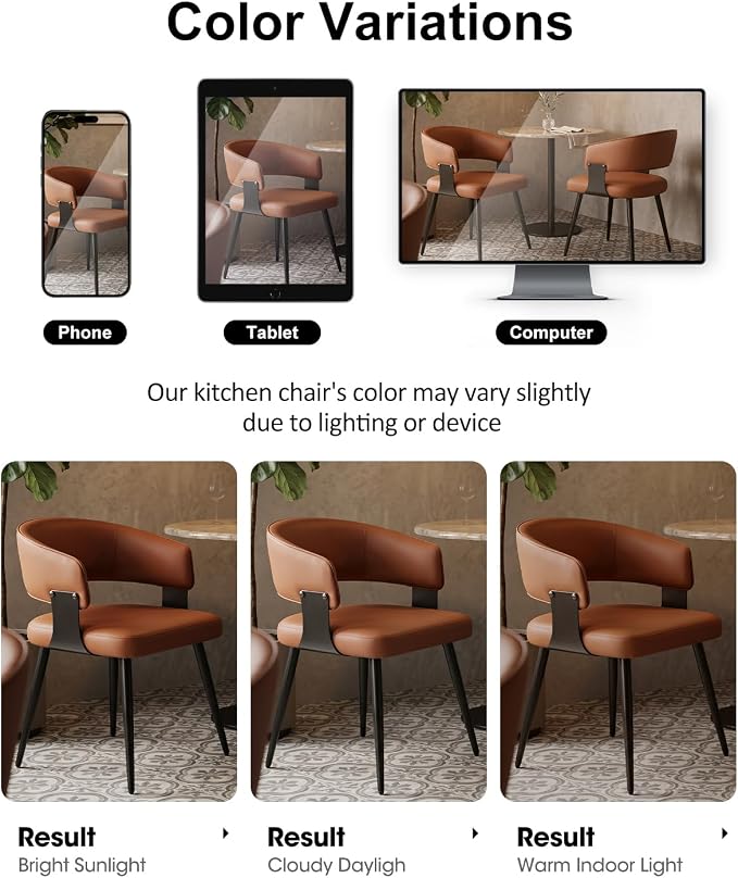 Dining Chairs Set of 4, Modern Upholstered PU Leather Kitchen & Dining Room Chairs with Curved Open Back Metal Legs, Kitchen Chairs for Dining Room Restaurant (Brown, Set of 4)