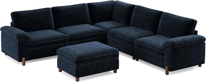 SITJOY Large Cloud Couch, 106" Wide 5 Seater V Shape, Chenille in Navy Blue | Detachable and Washable Chenille Cover Sectional Sofas for Living Room, Deep Seat Wide Couch with Chaise, Storage Ottoman