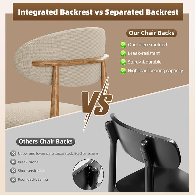 Dining Chairs Set of 2, Modern Fabric Upholstered Dining Room Chair MetalKitchen Chairs, Farmhouse Dinner Chair for Kitchen Dining Room, Beige