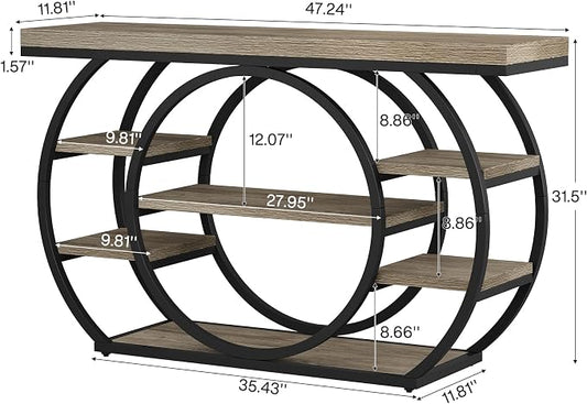 Tribesigns 47" Industrial Entryway Table with Staggered 5-Tier Shelf | Narrow Console with Metal Frame, 5-Tier Sofa Table for Living Room Entryway, Hallway, Foyer, Gray
