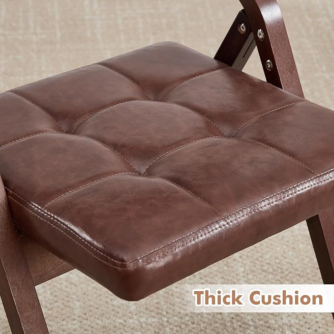 6-Pack Folding Dining Chairs with Cushion,Faux Leather Padded Foldable Dining Chairs,Portable Wooden Folding Chairs for Dining Rooms Kitchen Wedding and Party Indoor Brown