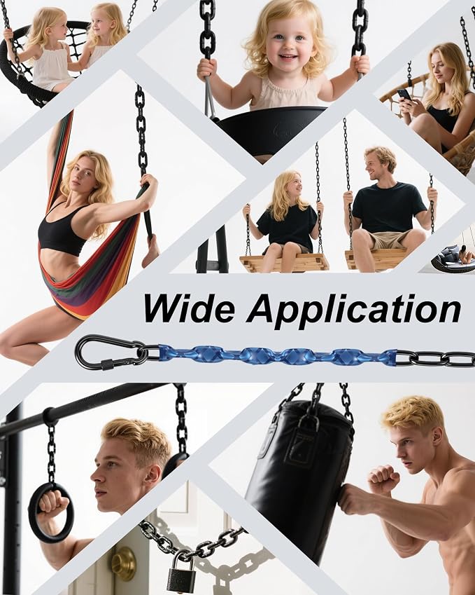 64inch Hanging Swing Chair Chain (2)+ 4 Free Quick Links, 1000LB Load Bearing,Indoor and Outdoor Playground Swings, Hammocks, Sandbags Swing Chains (Blue, 2 Pack 64 Inch)