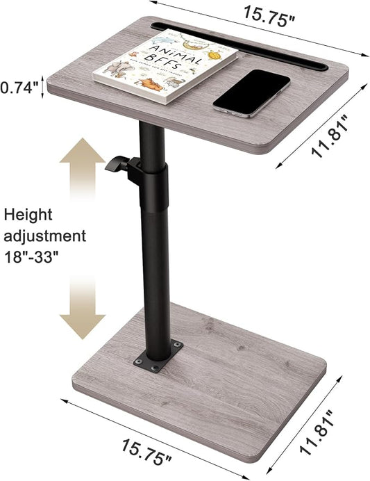 YUHFERA Sofa Armrest Tray Table for Couch - 360° Swivel Height Adjustable End for Small Spaces, Snack Side Table for Bed or Chair with Phone & Tablet Slot (Gray,Standard)