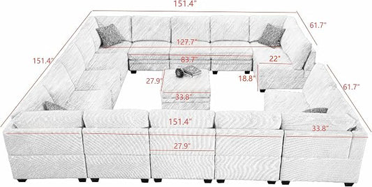 Legend Vansen Oversized Modular Sectional Sofa,16 Seat U Shaped Couch with Ottoman,Corduroy Sofa with Deep Seat,Convertible Large Sectional Couches for Living Room(Grey, U-16)