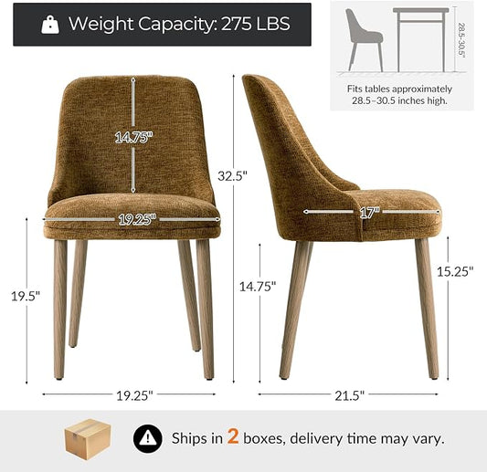 Upholstered Dining Chairs Set of 4, Fabric Dining Room Chairs with Curved Backrest, Solid Wood Legs, Modern Kitchen Chairs for Dining Room Living Room, Golden