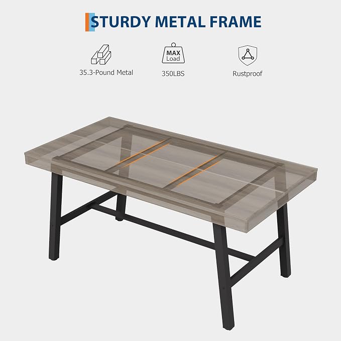 GarveeHome Industrial Dining Table for 2-4, 55" Heavy Duty Rectangular Kitchen Table with 2"×2" Metal Legs, Small Space Dining Table for Kitchen, Dining Room (Grey Walnut, 55" Non-extendable)