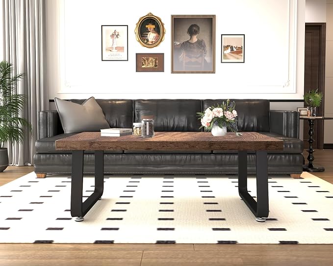 HSH Rustic Coffee Table, Industrial Wood and Metal Center Table, Farmhouse Minimalist Oak Coffee Table for Living Room, Modern Rectangular Wooden Tea&Coffee Table for Bedroom Home, Rustic Brown, 39 In