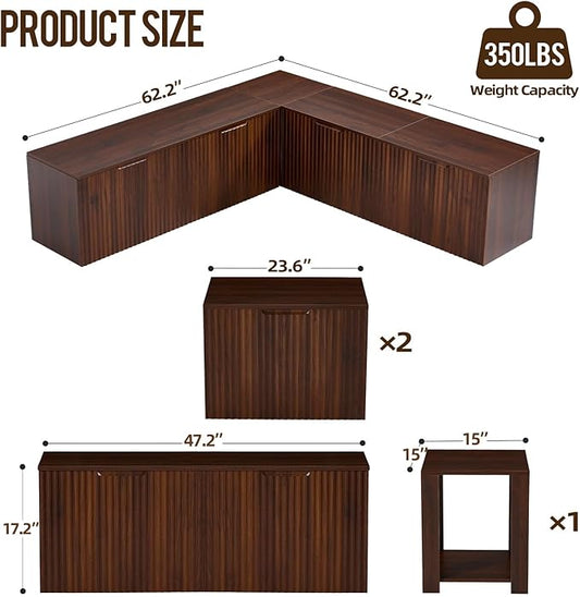 ZZW L Shaped Storage Bench, Modular Corner Dining Bench Seating, 63" Breakfast Nook Bench w/Hidden Storage, Safety Soft-Close Hinges, Dining Room, Kitchen, Living Room, Entryway Color Walnut