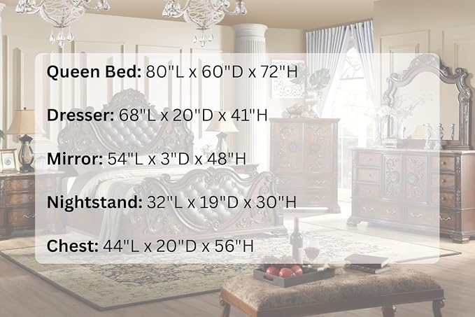 First of a Kind Santa Monica Traditional 5 Piece Queen Bedroom Set with Upholstered Tufted Headboard Elegant Classic Design Coordinated Furniture Collection, Cherry