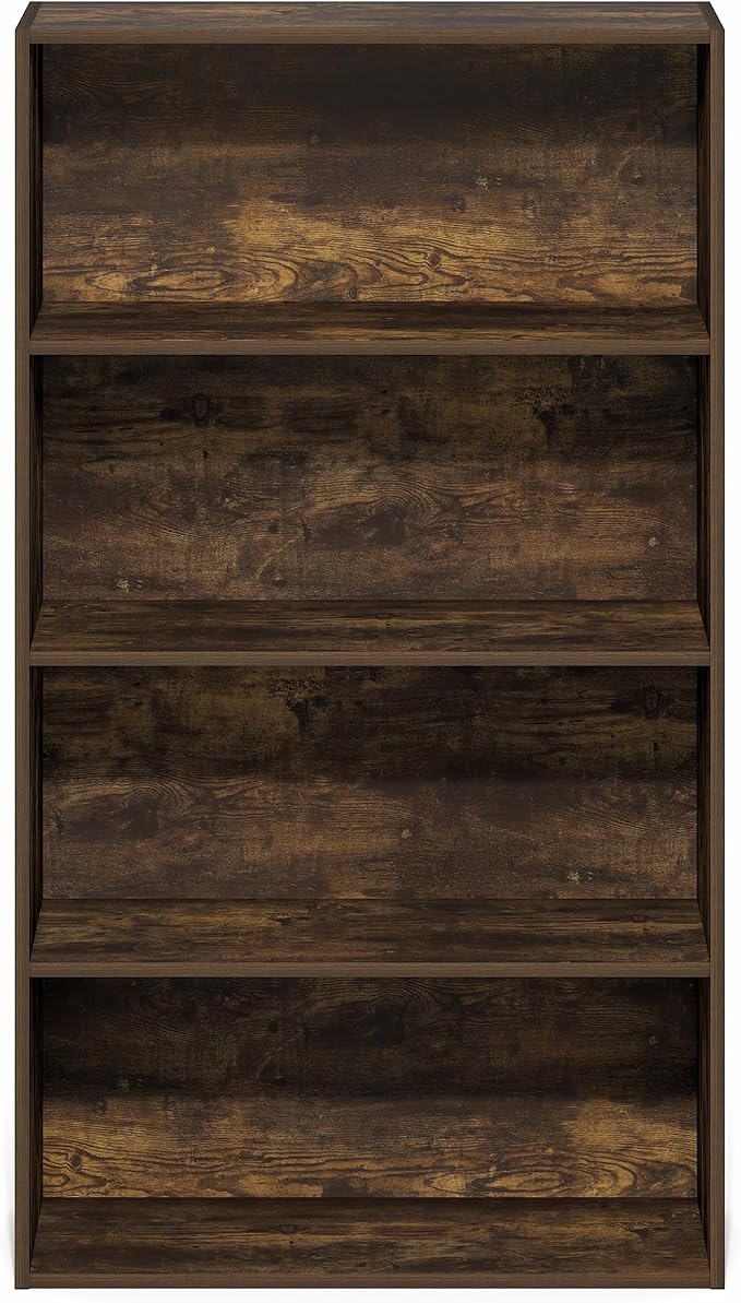 Furinno Jaya Book Shelf, 4-Tier Book Shelf, Bookcase with Open Shelving, Standing Bookshelf, 9.5 x 23.6 x 41.9, for Organization and Storage, for Home Office, Living Room, Amber Pine