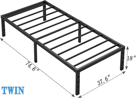 NEW JETO Metal Bed Frame,Twin Size Bed Frame with Storage Space,Heavy Duty Sturdy Mattress Foundation,Easy Assembly,No Box Spring Needed, Black,18 Inch,Twin
