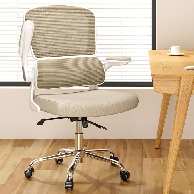 Logicfox Office Chair, Ergonomic Desk Chair - Thick Cushion Adjustable Height Computer Chair with Lumbar Support and Flip-up Armrests, Home Office Desk Chairs, Swivel Executive Task Chair