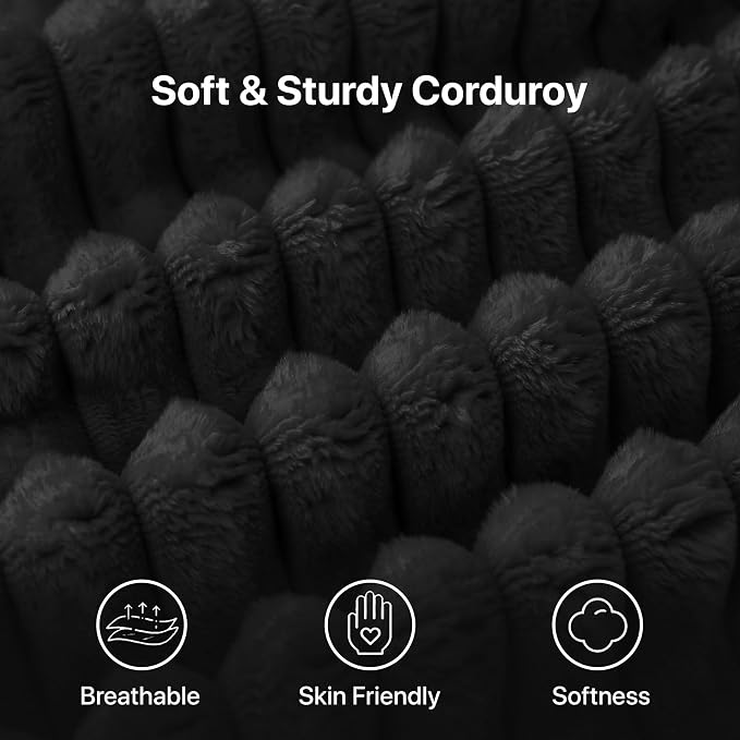 Claiks 120" Boneless Couch, Cloud Couch Sectional, U-Shape Corduroy Modular Sectional Sofa Deep Seat, Upholstered Couches for Living Room, No Assembly Required, Black