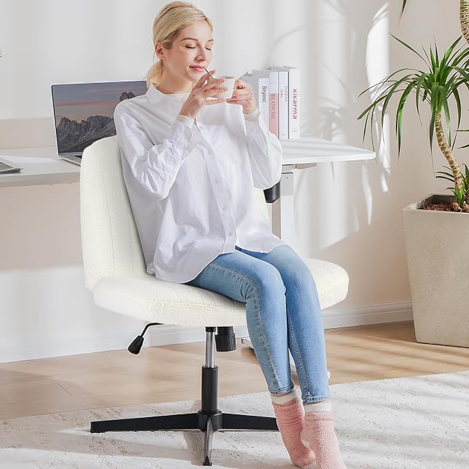 OLIXIS Criss Cross Chairs Legged Armless No Wheels Wide Seat Height Adjustable Swivel Rolling Padded Furry Cute Home Office Desk Seating for Bedroom, Student, Study Room