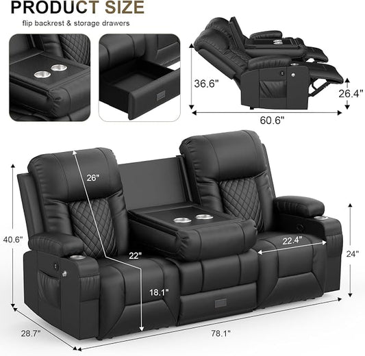 YONISEE 3 Seat Recliner Sofa with Flip Backrest Design, Loveseat Reclining Sofa with Storage Drawer, USB Ports, 2 Cell Phone Holder, Loveseat Recliner Couch for Living Room