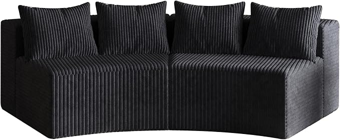 KEIKI Corduroy Curved Sectional Sofa, 2 Seater Symmetrical Modular Semi Circular Couch, Deep Seat Tufted Corner Sofa for Living Room, Lobby, Black