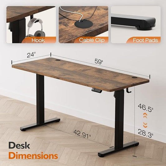 Monomi 59 inch Electric Standing Desk with Memory Preset, Adjustable Height Standing Desk for Home Office & Gaming, Large Computer Desk with Anti-Collision, Rustic Brown