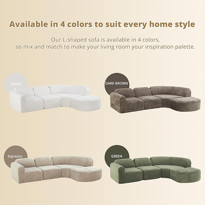 Merax Modern Curved Sectional Sofa with Ottoman, Couch 4-Piece Set High-Density Compressed Sponge, Fully Assembled, Right Hand Facing, Plush Deep Seat for Living Room, Lounge, Apartment, Green