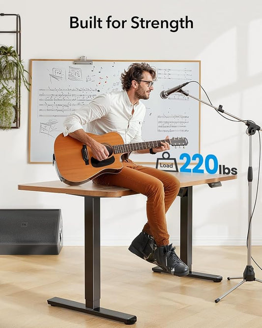 HUANUO Standing Desk Frame with 220lbs Powerful Brushless Motor, Thick T-Shaped Adjustable Desk Legs Made of Automotive-Grade Steel, for Max 75″ x 35″ Desktop, for Home Office, Black Frame Only