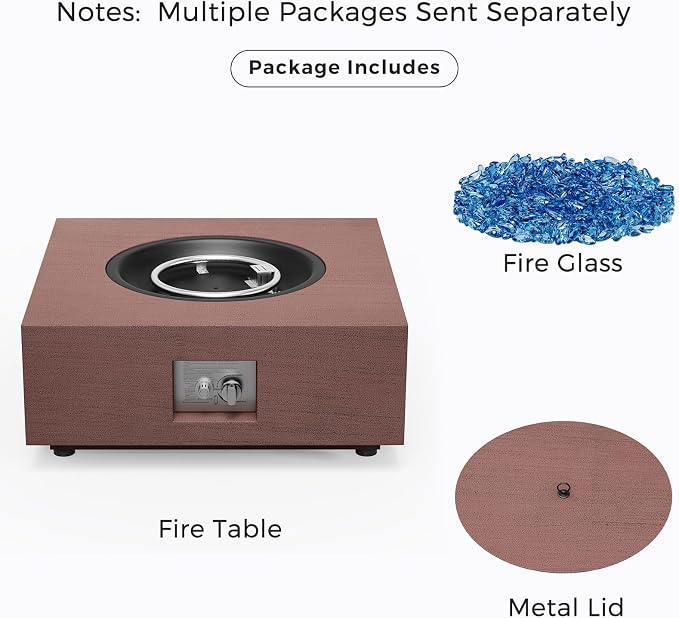 Jocoevol 28 Inch Fire Pit Table Propane Fire Pit 40,000btu Gas Fire Pits for Outdoor Outside Patio with Burner Lid, Glass Rocks