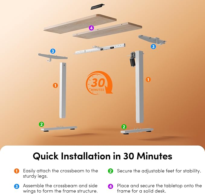 FEZIBO Small Standing Desk, 32 × 19 Inches Electric Height Adjustable, Sit and Stand Up, Computer Office Desk with Splice Board, White Frame/Maple Top