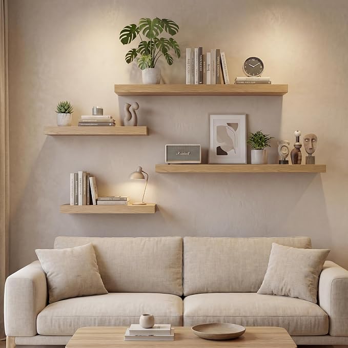 Oak Floating Shelves Set of 2,35.43in Wall Mounted Display Ledge Shelves for Bedroom, Bathroom, Living Room and Kitchen Decoration Storage