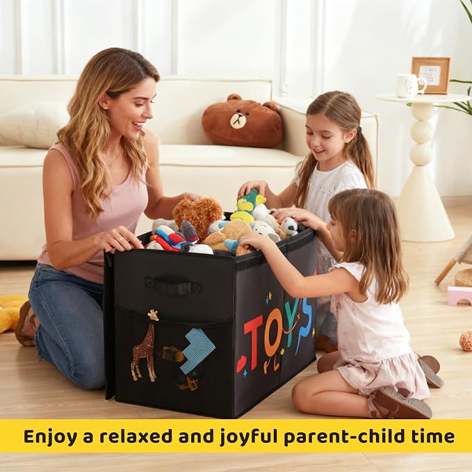 Large Toy Box, 83L Sturdy Collapsible Storage with Lid, 25"x13"x16" Kids Storage Organizer, Toy Chest Bin Baskets for Boys Girls,for Nursery,Bedroom,Playroom,Living Room,Toddlers Toybox(Black)