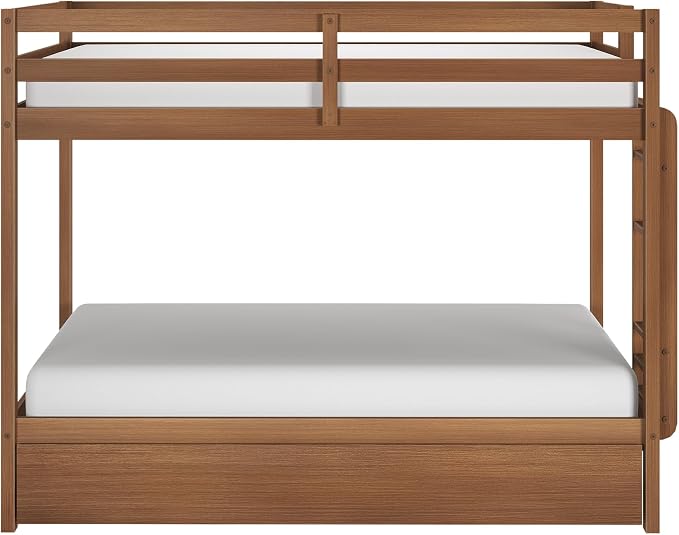 Grain & Grove Bear Twin Over Twin Bunk Bed with Trundle Bed, Sturdy Bunk Bed Frame for Kids, Plywood Bunk with Ladder, Guardrail, and Slats, No Box Spring Required, Oak Embossed Pecan