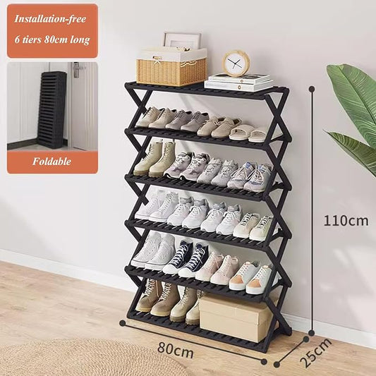 Bamboo Multilayer Foldable Tall Shoe Rack Boots Organizer Storage Sturdy Narrow Shoe Shelf for Entryway, Closet, Porch, Dorm, Living Room, Bedroom