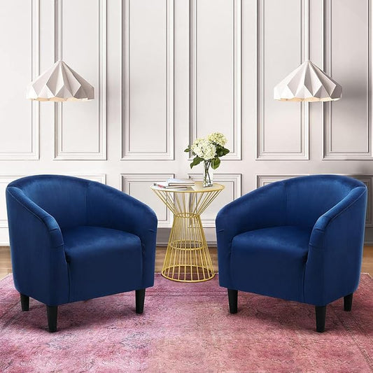 Topeakmart Velvet Accent Chair, Comfy and Modern Velvet Club Chair with Armrest and Sturdy Legs for Living Room/Bedroom Study, Set of 2, Navy Blue