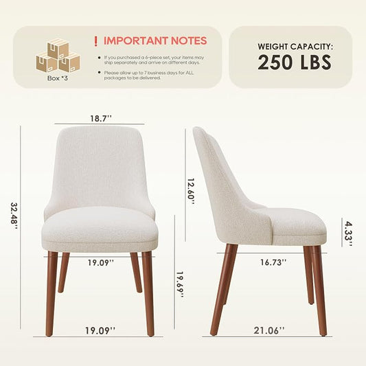 MALOL Upholstered Dining Chairs Set of 6, High-Back Dining Room Chair with Wood Legs, Padded Kitchen Chairs for Dining Room/Restaurant/Cafe, Beige