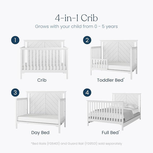 Child Craft Hampton Flat Top 4-in-1 Convertible Crib, Baby Crib Converts to Day Bed, Toddler Bed and Full Size Bed, 3 Adjustable Mattress Positions, Non-Toxic, Baby Safe Finish (Matte White)